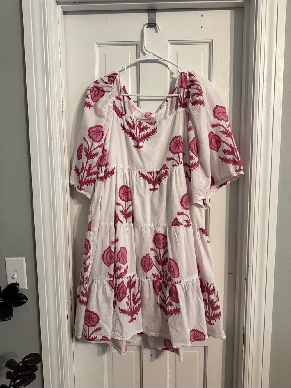 Victoria Dunn White Dress with Pink Floral Design